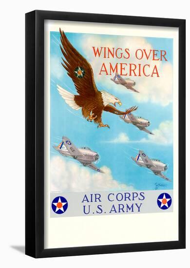 Wings Over America Air Corps U.S. Army WWII War Propaganda Art Print Poster-null-Framed Poster