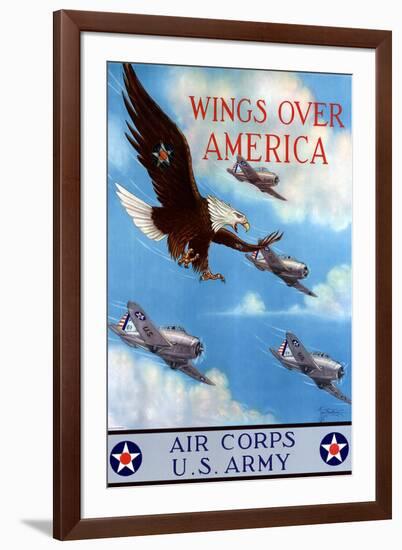 Wings Over America Air Corps U.S. Army - WWII War Propaganda-null-Framed Art Print