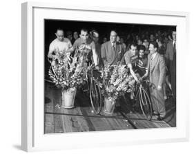 Winner of the Six Day Bicycle Race Angelo Debacco and Alvaro Giorgetti from Italy-Ralph Morse-Framed Premium Photographic Print