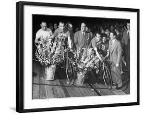 Winner of the Six Day Bicycle Race Angelo Debacco and Alvaro Giorgetti from Italy-Ralph Morse-Framed Premium Photographic Print