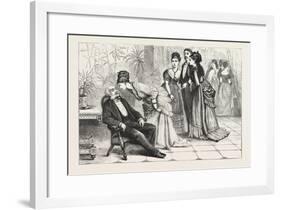 Winning the Gloves. 1876, Man, Ladies, Interior, Sleeping, Gathering-null-Framed Giclee Print