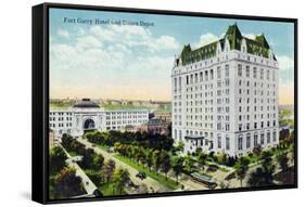 Winnipeg, Manitoba - Fort Garry Hotel, Union Depot Exterior-Lantern Press-Framed Stretched Canvas