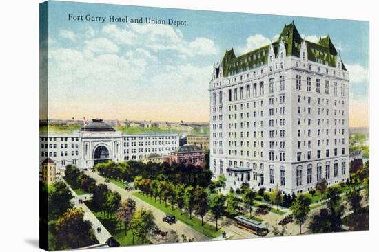 Winnipeg, Manitoba - Fort Garry Hotel, Union Depot Exterior-Lantern Press-Stretched Canvas