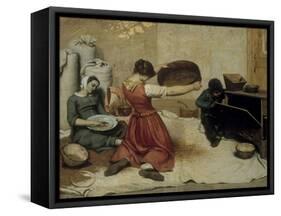 Winnowing Wheat-Gustave Courbet-Framed Stretched Canvas