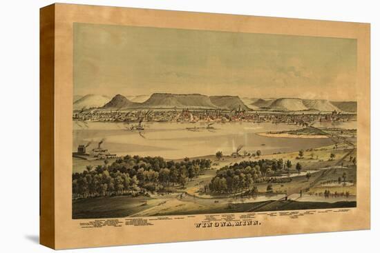 Winona, Minnesota - Panoramic Map-Lantern Press-Stretched Canvas