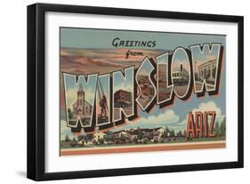 Winslow, Arizona - Large Letter Scenes-Lantern Press-Framed Art Print