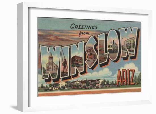 Winslow, Arizona - Large Letter Scenes-Lantern Press-Framed Art Print