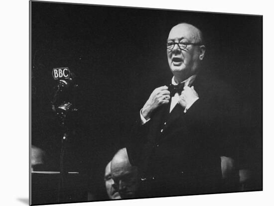 Winston Churchhill Speaking to a Crowd at the Conservative Party Conference-null-Mounted Premium Photographic Print