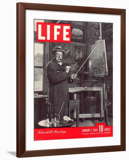 Winston Churchill at a Painting Easel, January 7, 1946-Hans Wild-Framed Photographic Print