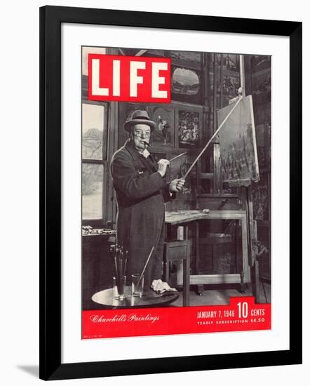 Winston Churchill at a Painting Easel, January 7, 1946-Hans Wild-Framed Photographic Print