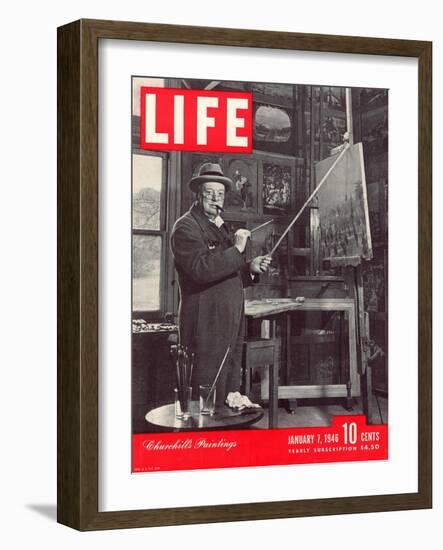 Winston Churchill at a Painting Easel, January 7, 1946-Hans Wild-Framed Photographic Print