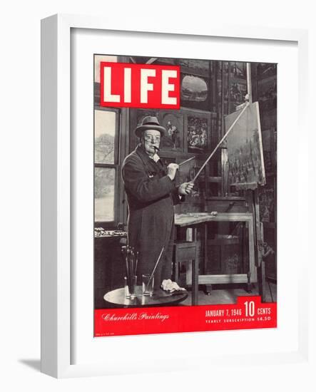 Winston Churchill at a Painting Easel, January 7, 1946-Hans Wild-Framed Photographic Print