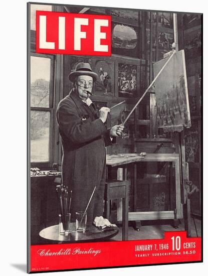 Winston Churchill at a Painting Easel, January 7, 1946-Hans Wild-Mounted Photographic Print