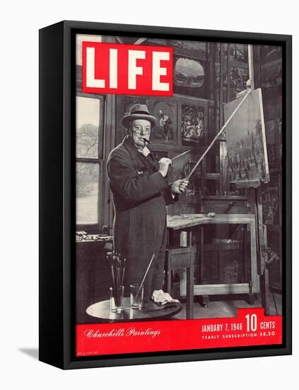 Winston Churchill at a Painting Easel, January 7, 1946-Hans Wild-Framed Stretched Canvas