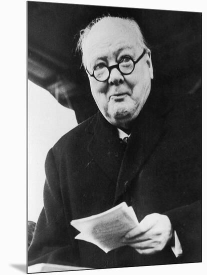 Winston Churchill British Prime Minister in Later Life Reading a Letter-null-Mounted Photographic Print