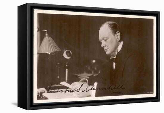 Winston Churchill British Statesman and Author Reading Correspondence at His Desk in 1933-null-Framed Stretched Canvas