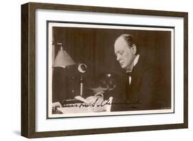 Winston Churchill British Statesman and Author Reading Correspondence at His Desk in 1933-null-Framed Art Print