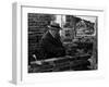 Winston Churchill Building a Brick Doll House for His Youngest Daughter-null-Framed Photographic Print