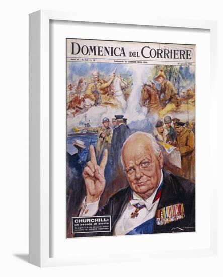 Winston Churchill Commemorative Portrait with Scenes from His Life-null-Framed Art Print