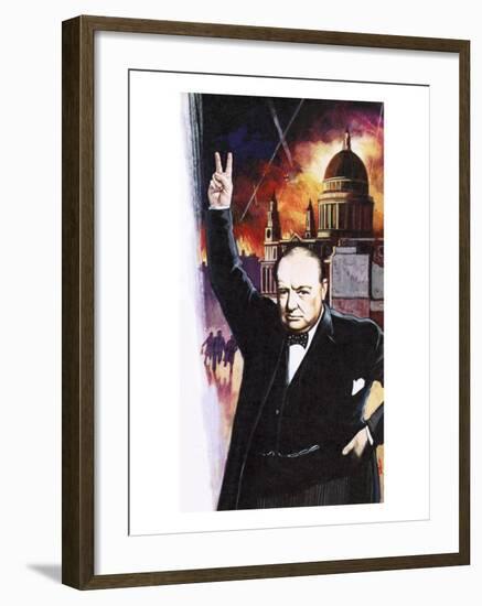 Winston Churchill During the Blitz-English School-Framed Giclee Print