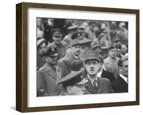 Winston Churchill, General Charles De Gaulle and Anthony Eden Attending Armistice Day Celebrations-null-Framed Photographic Print