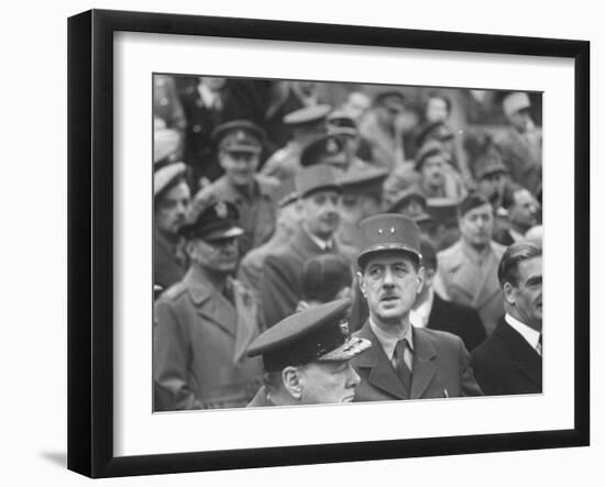 Winston Churchill, General Charles De Gaulle and Anthony Eden Attending Armistice Day Celebrations-null-Framed Photographic Print