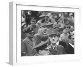 Winston Churchill, General Charles De Gaulle and Anthony Eden Attending Armistice Day Celebrations-null-Framed Photographic Print