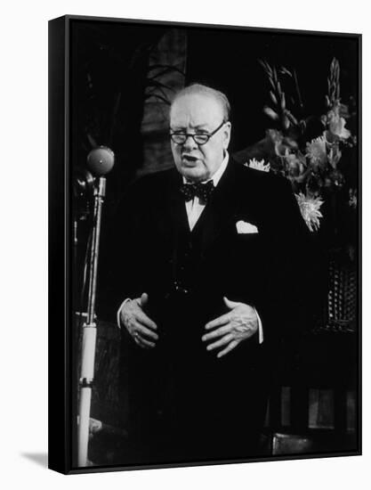 Winston Churchill Giving Speech at Tory Rally During British Election Campaign-null-Framed Stretched Canvas
