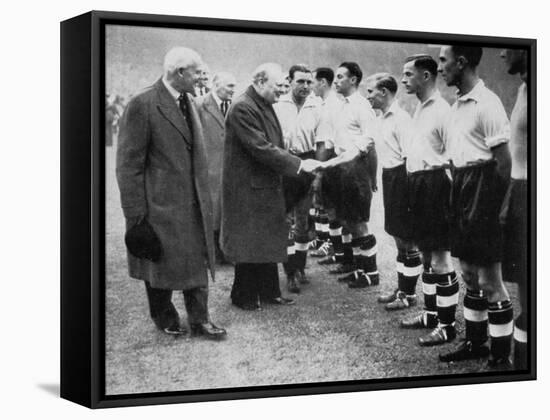 Winston Churchill Greets the England Football Team, Wembley, London, October 1941-null-Framed Stretched Canvas