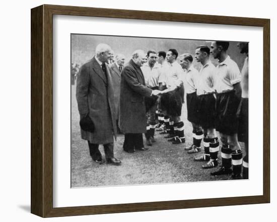 Winston Churchill Greets the England Football Team, Wembley, London, October 1941-null-Framed Giclee Print