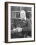 Winston Churchill Holding Cigar, Seated in Study at Chartwell Wearing Zippered Jumpsuit-William Sumits-Framed Premium Photographic Print