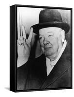 Winston Churchill in Later Life Making His Famous Wartime "V for Victory" Sign-null-Framed Stretched Canvas