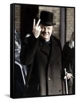 Winston Churchill Making His Famous V for Victory Sign, 1942-null-Framed Stretched Canvas