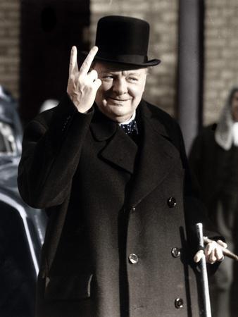 'Winston Churchill Making His Famous V for Victory Sign, 1942