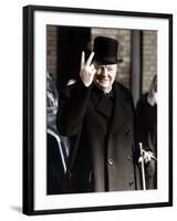 Winston Churchill Making His Famous V for Victory Sign, 1942-null-Framed Photographic Print