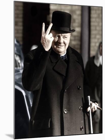 Winston Churchill Making His Famous V for Victory Sign, 1942-null-Mounted Photographic Print