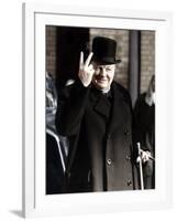 Winston Churchill Making His Famous V for Victory Sign, 1942-null-Framed Photographic Print