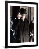 Winston Churchill Making His Famous V for Victory Sign, 1942-null-Framed Photographic Print