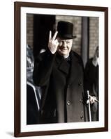 Winston Churchill Making His Famous V for Victory Sign, 1942-null-Framed Photographic Print