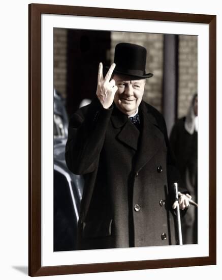 Winston Churchill Making His Famous V for Victory Sign, 1942-null-Framed Photographic Print