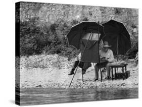 Winston Churchill Painting on the Italian Riviera, Ca. 1948-49-null-Stretched Canvas