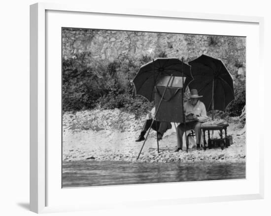 Winston Churchill Painting on the Italian Riviera, Ca. 1948-49-null-Framed Photo