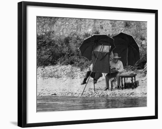 Winston Churchill Painting on the Italian Riviera, Ca. 1948-49-null-Framed Photo