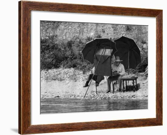 Winston Churchill Painting on the Italian Riviera, Ca. 1948-49-null-Framed Photo