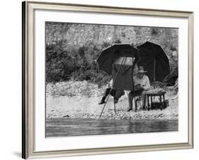 Winston Churchill Painting on the Italian Riviera, Ca. 1948-49-null-Framed Photo