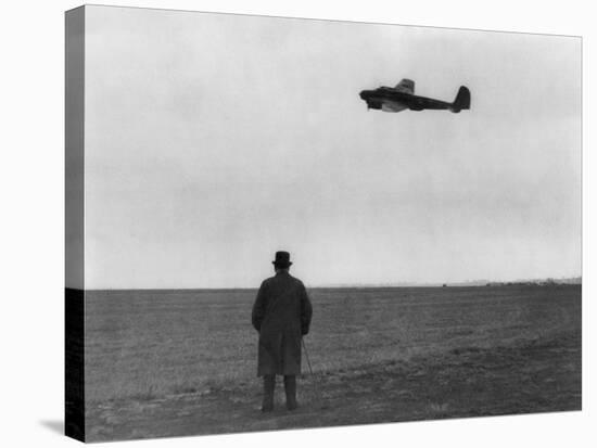 Winston Churchill, Photographed from Behind, Watching B-17 'Flying Fortress' in Flight, July 1940-null-Stretched Canvas