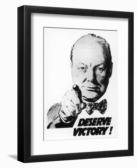 Winston Churchill Says We Deserve Victory!-null-Framed Premium Giclee Print