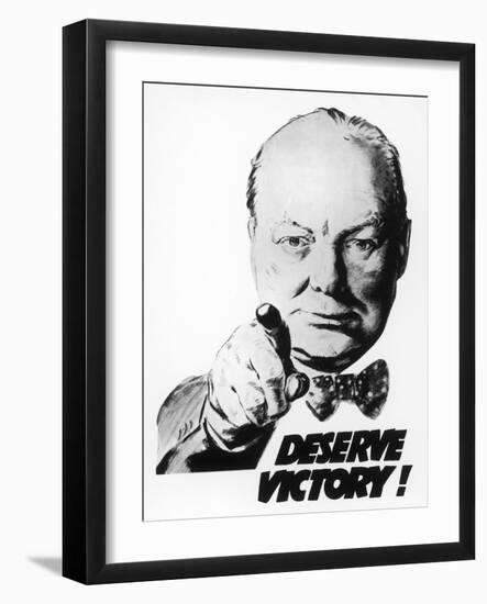 Winston Churchill Says We Deserve Victory!-null-Framed Premium Giclee Print