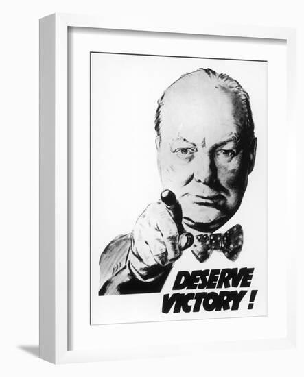 Winston Churchill Says We Deserve Victory!-null-Framed Premium Giclee Print