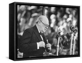 Winston Churchill Speaking at Wolverhampton Football Field-null-Framed Stretched Canvas